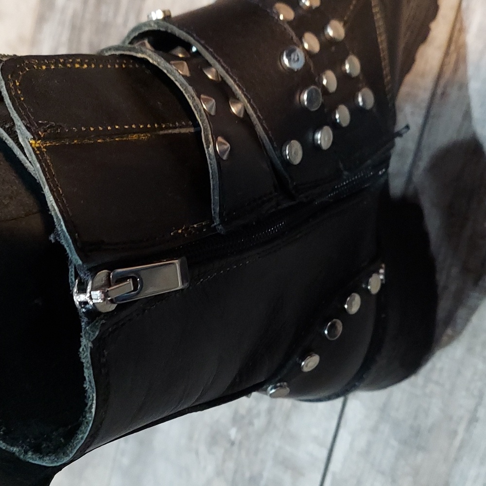 Zara studed boots buckles zippers heels womens 10 black - Picture 4 of 12